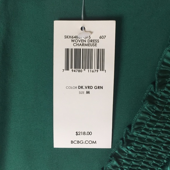 NWT - BCBGMaxAzria Silk Green Dress M - Picture 12 of 13